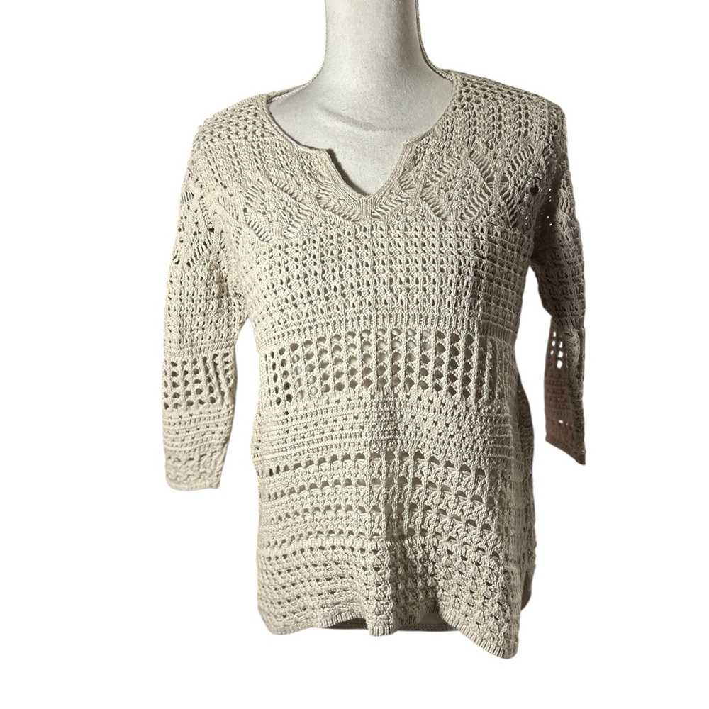 J. Jill Cream V-Neck Knit Sweater
